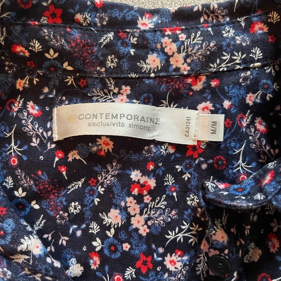 Contemporaine By Simons Floral Button Up Linen Shirt Size Medium - Picture 5 of 11
